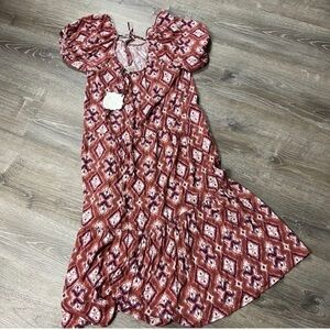 Knox Rose puff short sleeves tiered A-line Dress size large nwt